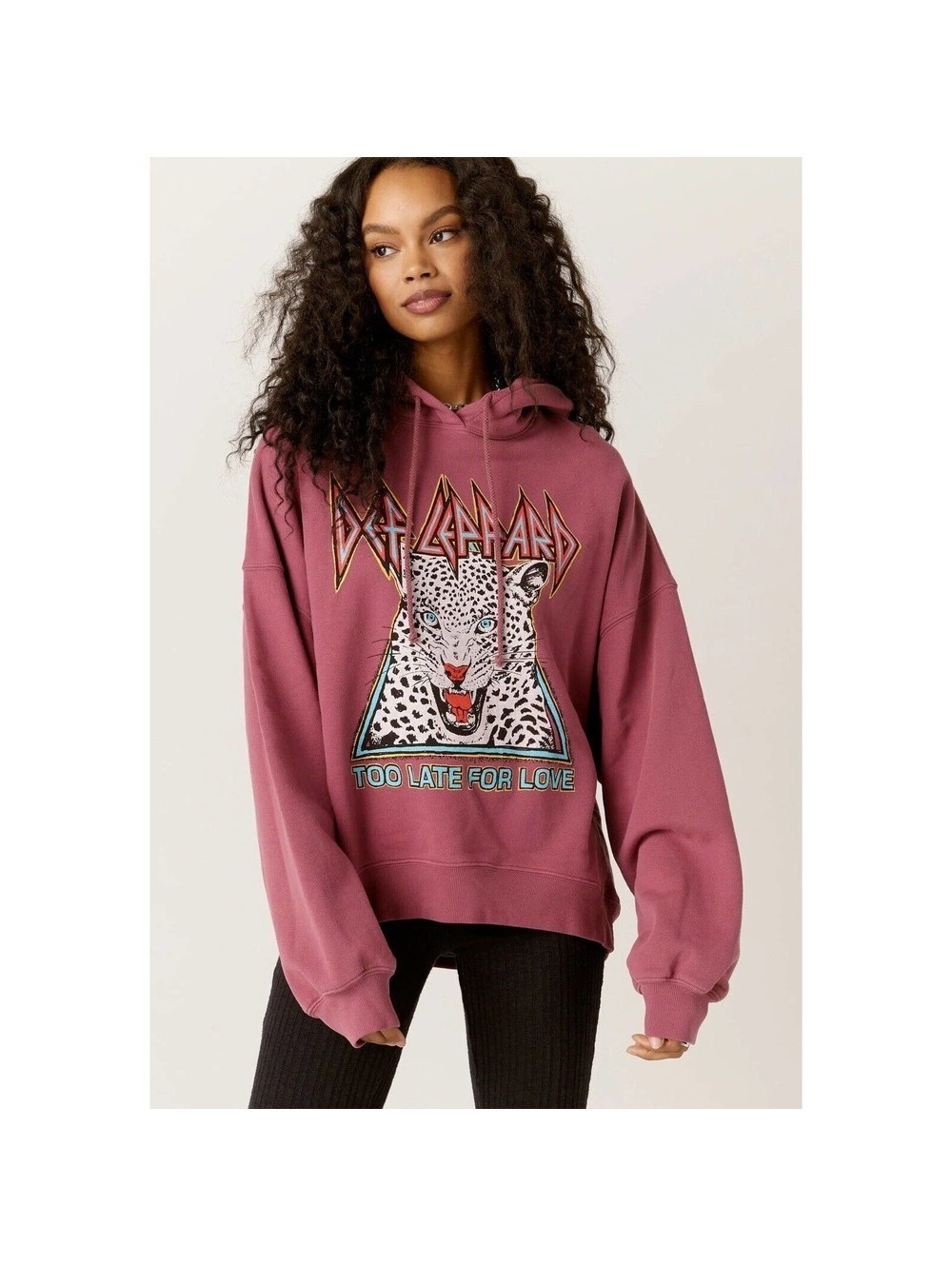 Daydreamer Def Leppard Too Late For Love Oversized Hoodie Pink XS